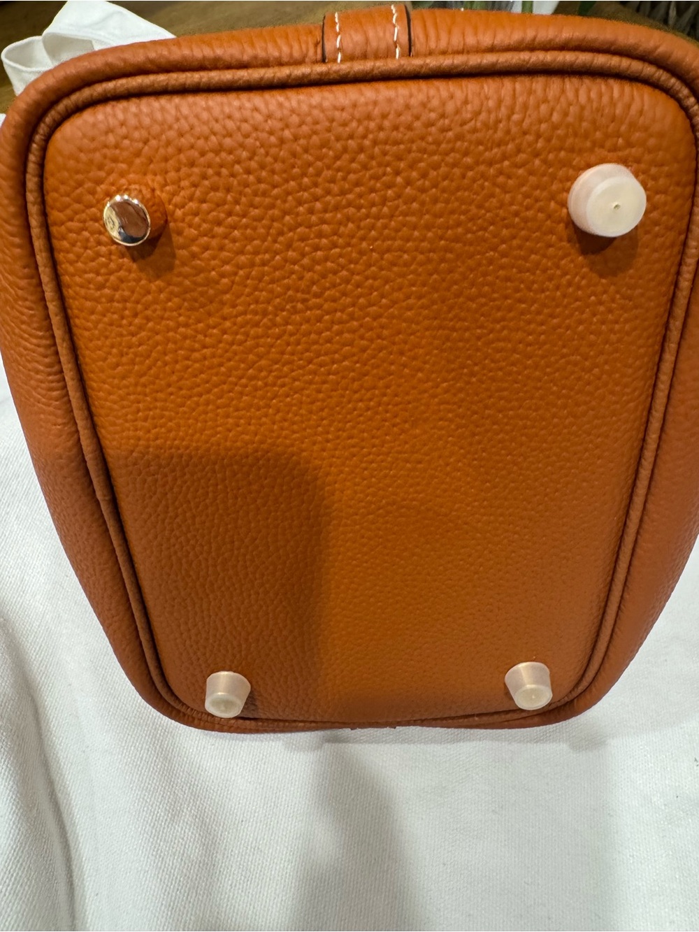 Leather Bucket Bag with lock, key, & clochette: Cognac Brown with Gold Hardware - Picture 5 of 8
